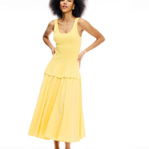 Jonathan Simkhai Yellow Midi Dress SMALL Romantic Cotton Fit Flare Designer $575